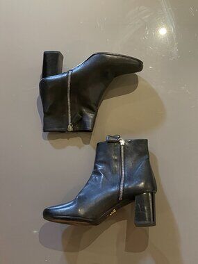 PRADA Black Leather Shearling-Lined Ankle Boots Side Double Zip EU 37.5 / US 7.5
